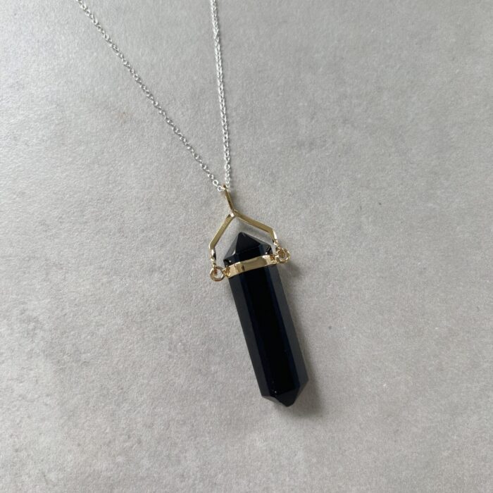 Pendant – Swinging DT, Obsidian – Gold Plated