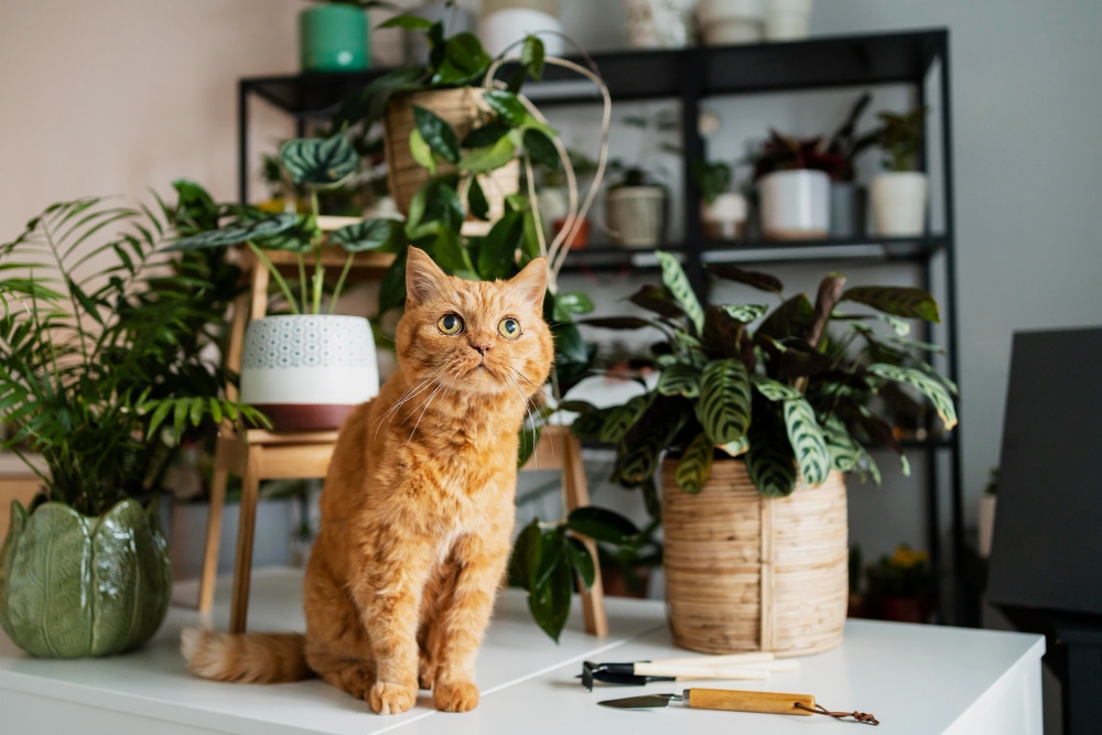cat-table-with-plants-around